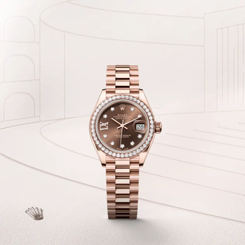 Rolex Lady-Datejust in 28 mm everose gold and diamonds, M279135RBR-0001 - Cooke & Kelvey