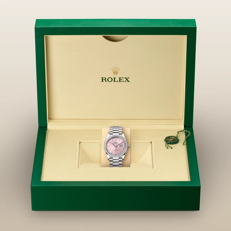 Rolex Day-Date in 36 mm, white gold and diamonds - M128399TBR-0029 Cooke & Kelvey