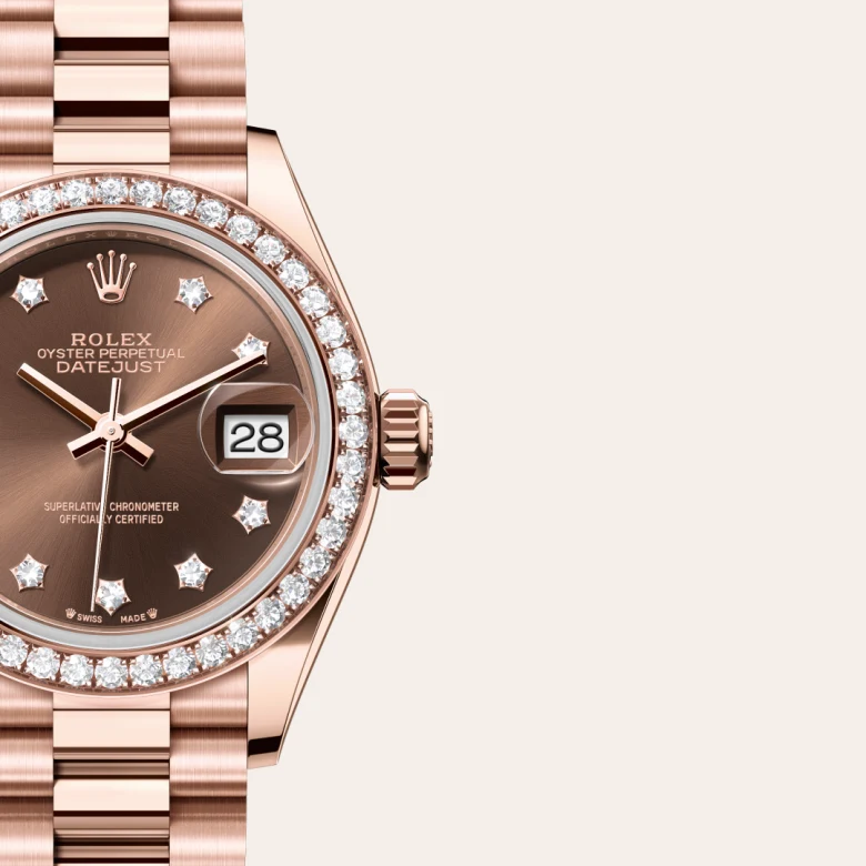 Rolex Lady-Datejust in 28 mm everose gold and diamonds, M279135RBR-0001 - Cooke & Kelvey